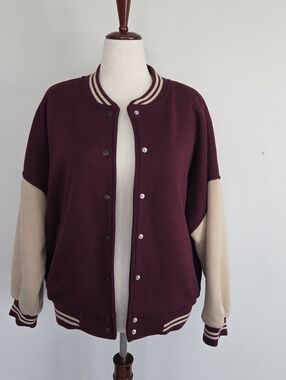 Arizona Jean Company Maroon and Tan Varsity Jacket Size M